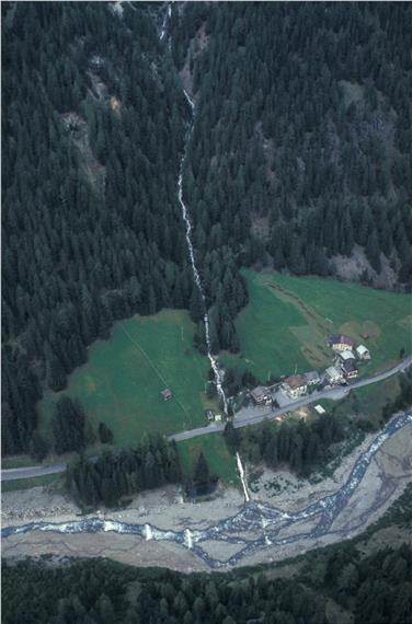 De Siedlung Außertrafoi ist durch Muren am Furkelbach gefährdet. Foto: LPA/Amt für Wildbach- und Lawinenverbauung West