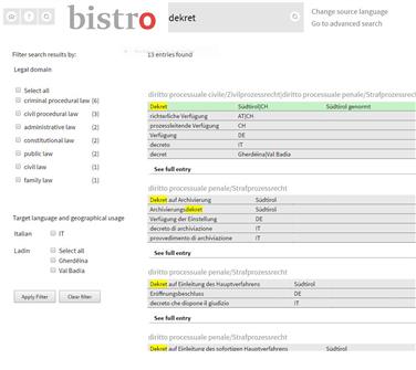 Hilfe bei der Übersetzung von Verwaltungs- und Rechtstexten bietet die Terminologiedatenbank "bistro"