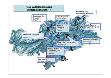 Wintersaison 2016/2017: Zehn neue Aufstiegsanlagen (Infografik: Roman Clara - www.provinz.bz.it/news)
