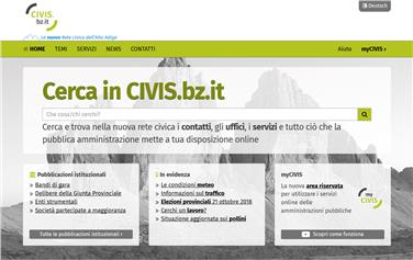 La homepage del nuovo portale civis.bz.it