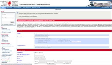 Schermata iniziale della pagina del Sistema informativo contratti pubblici
