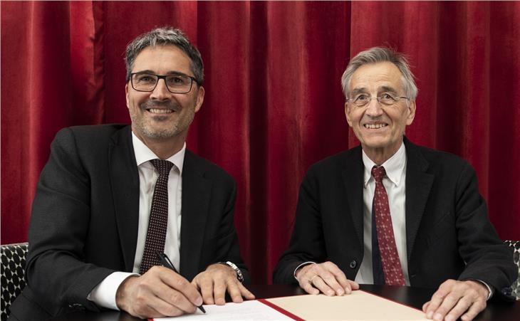 Il presidente Arno Kompatscher con il rettore Tillmann Märk (Foto USP/Ivo Corrà)