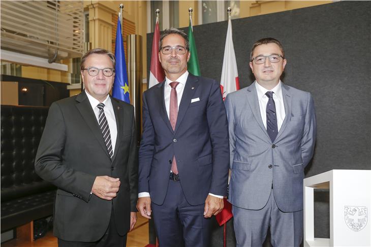 I presidenti di Tirolo, Alto Adige e Trentino: Platter, Kompatscher e Fugatti (Foto USP/Oskar Verant)